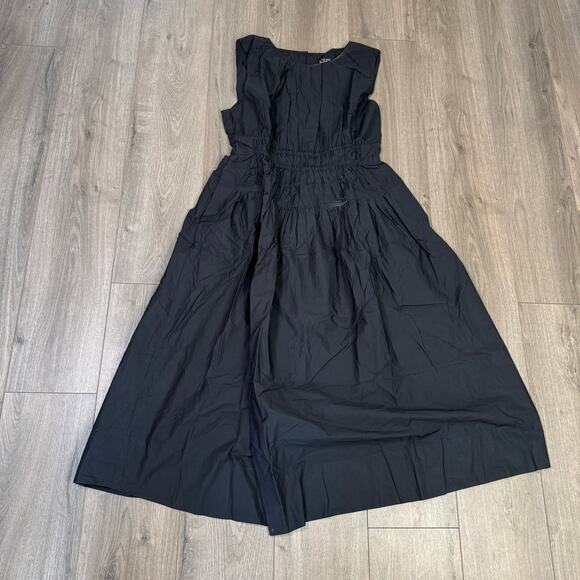 J.Crew Hyacinth Midi Dress WMNS L Black A-Line Smocked Sleeveless Cotton Poplin - Picture 4 of 8